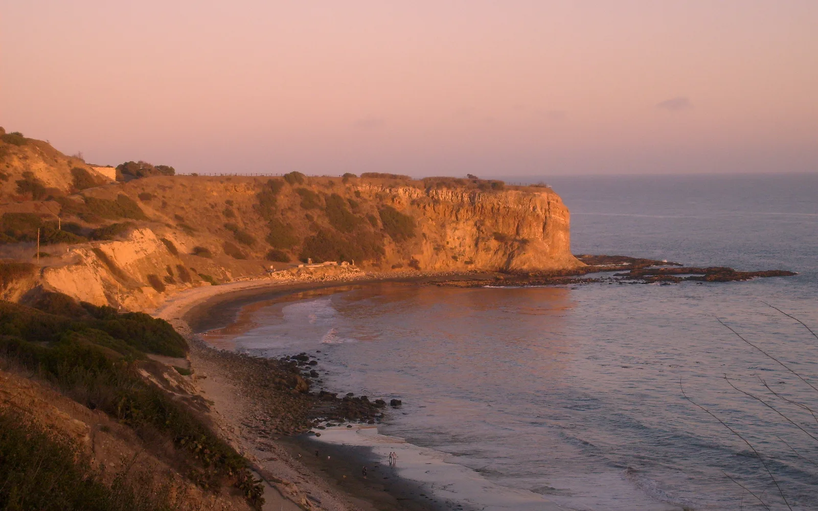 Point Vicente Lighthouse on coastal cliffs of Rancho Palos Verdes against a blue sky